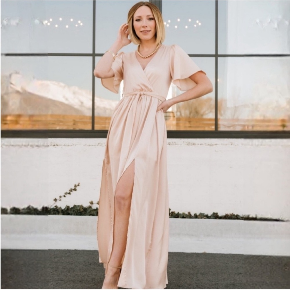 Baltic Born Sicily Maxi Dress Flutter Sleeve  in Natural